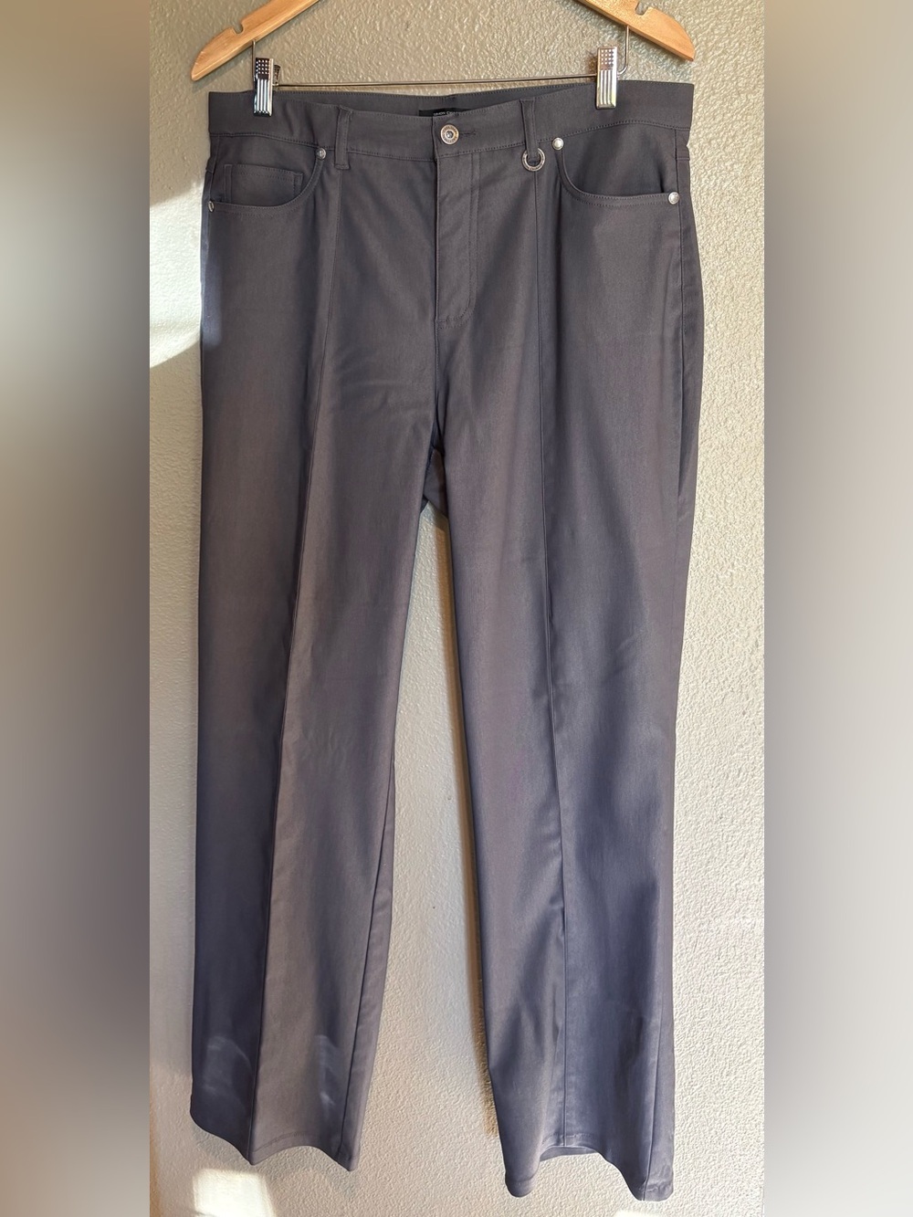Simon Chang Straight Leg Microtwill Pants Gray Size 14 Stretch